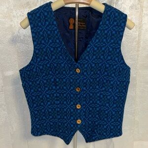 Catherine Poulson Vintage Vibrant Blue Wool Button Down Vest Size Small